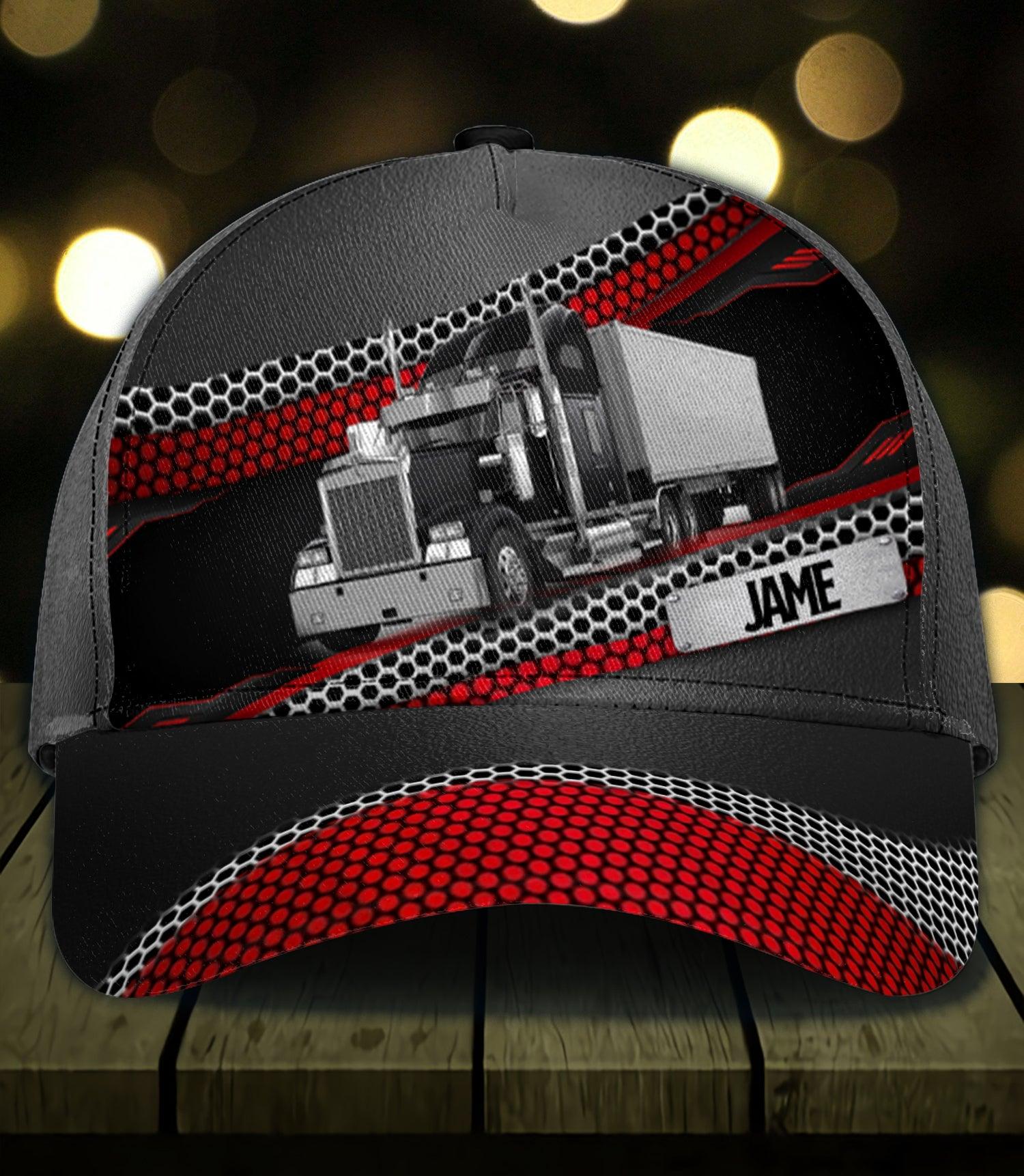 Trucker Black & Red Lines Personalized Baseball Cap, Gift for Truckers Trucker Hats Custom Hats Gifts For Men & Women