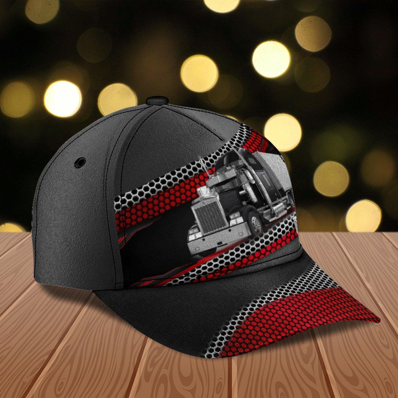 Trucker Black & Red Lines Personalized Baseball Cap, Gift for Truckers Trucker Hats Custom Hats Gifts For Men & Women