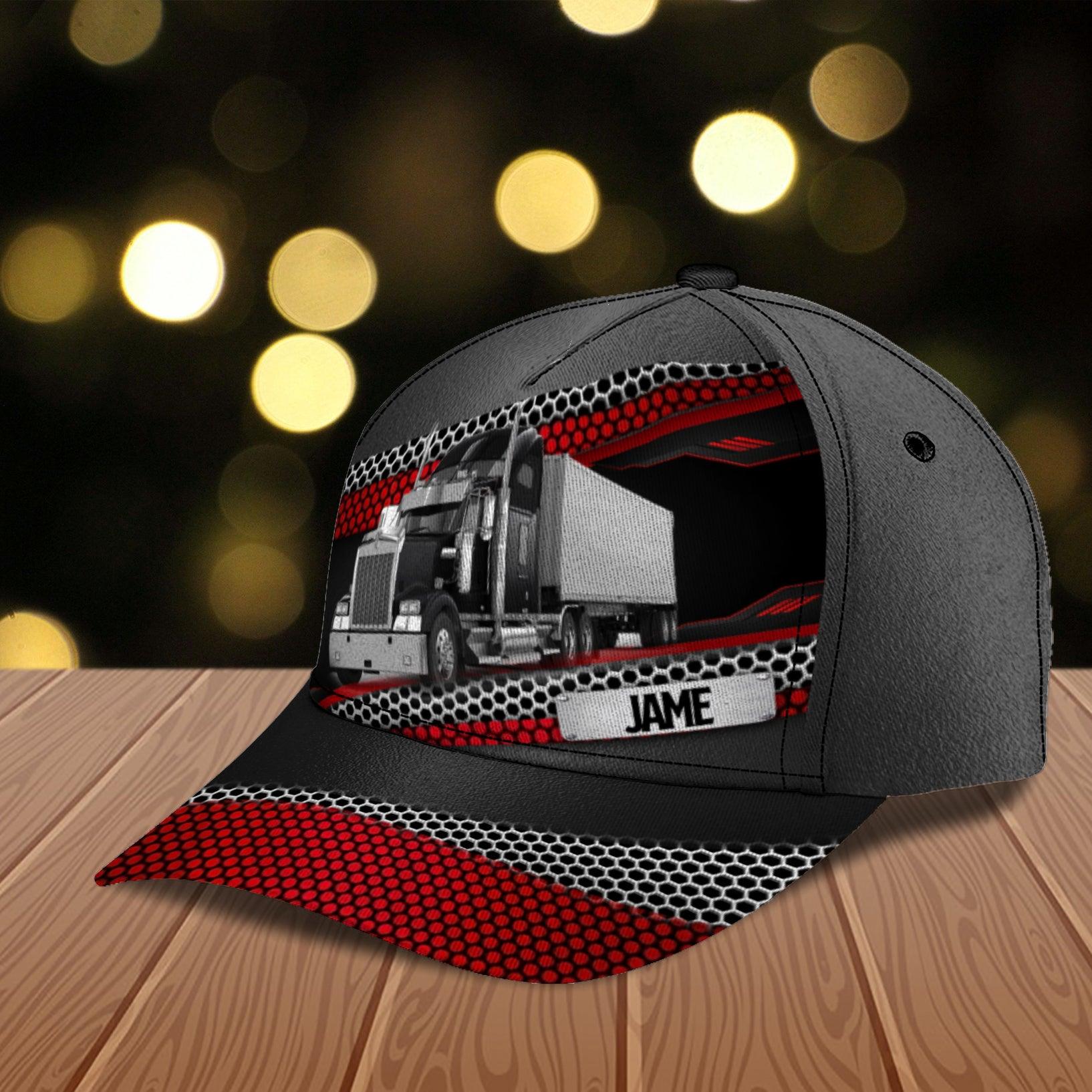 Trucker Black & Red Lines Personalized Baseball Cap, Gift for Truckers Trucker Hats Custom Hats Gifts For Men & Women