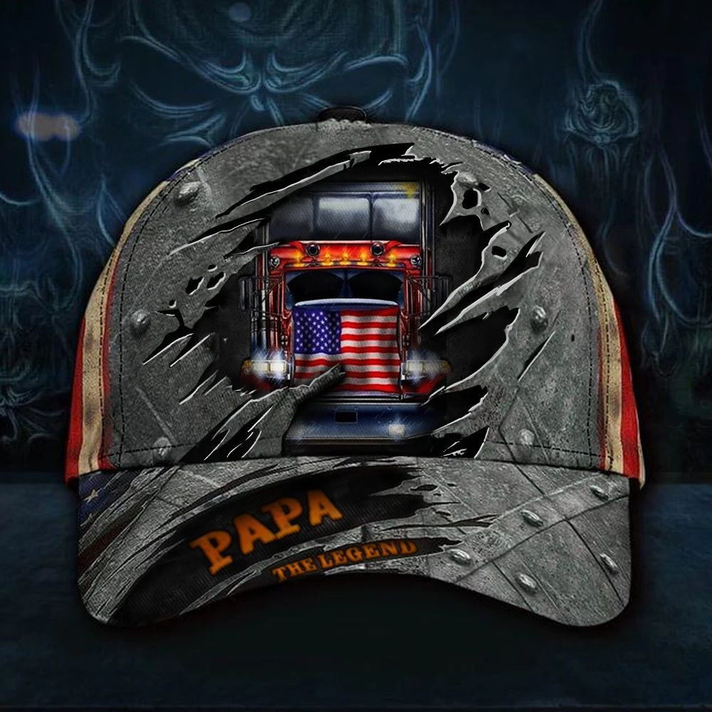 Trucker Papa The Legend 3D Hat Vintage Usa Flag Flexfit Cap Papa Merchandise Trucker Hats Custom Hats Gifts For Men & Women