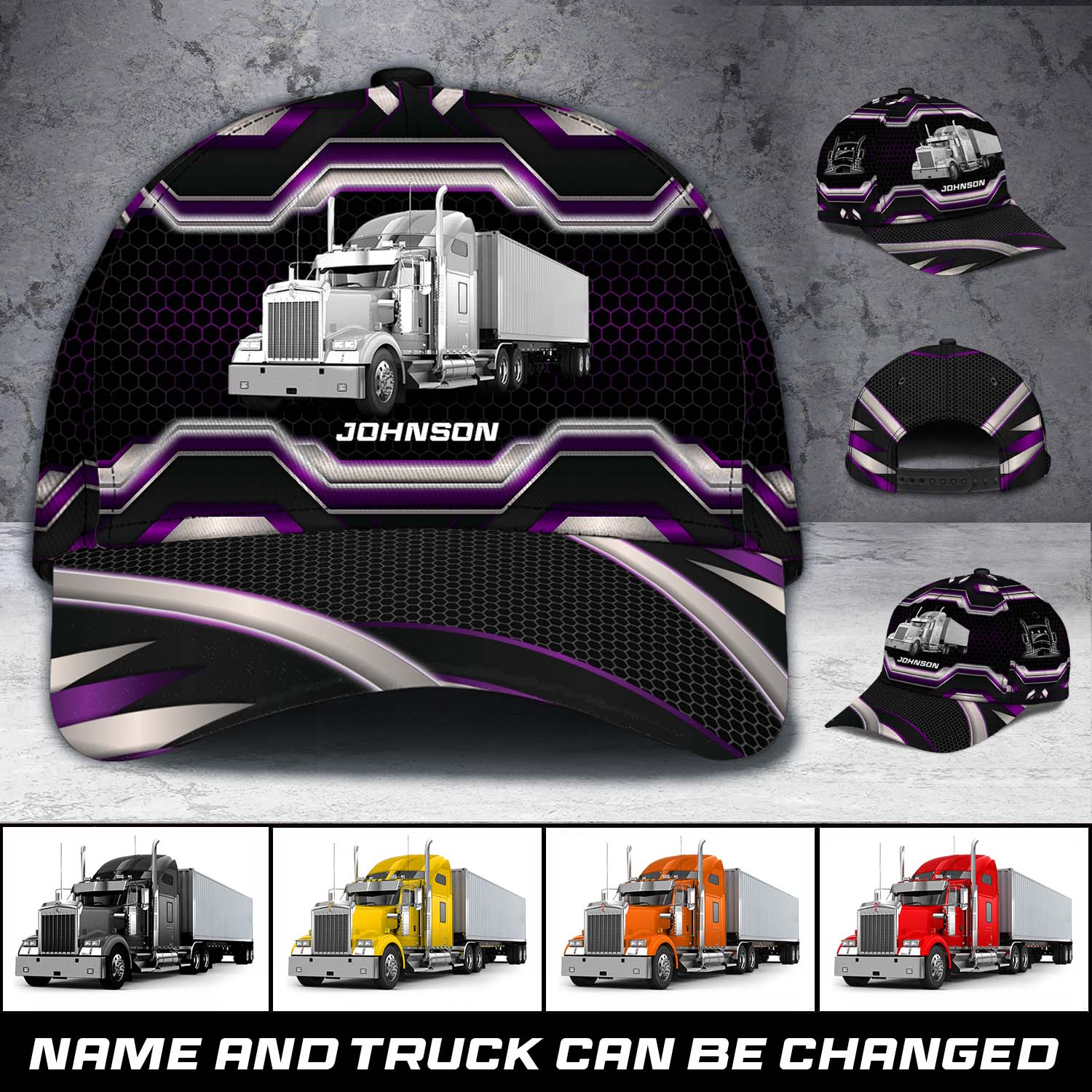 Trucker Silver And Purple Pattern Personalized Classic Cap, Personalized Gift for Truckers Trucker Hats Custom Hats Gifts For Men & Women