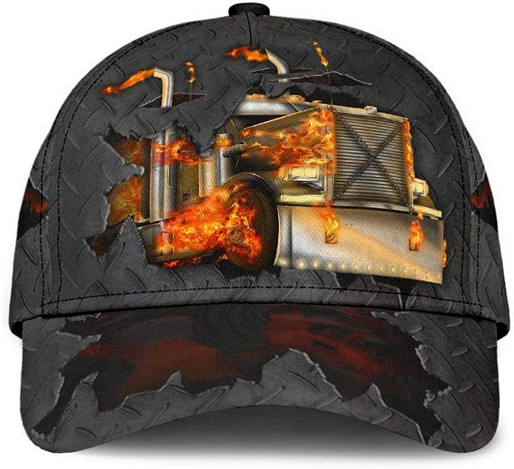 Trucker Truck Fire Crack Metal 3D Printed Unisex Hat Classic Cap Trucker Hats Custom Hats Gifts For Men & Women