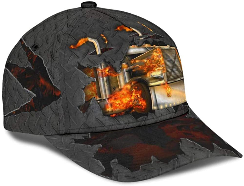 Trucker Truck Fire Crack Metal 3D Printed Unisex Hat Classic Cap Trucker Hats Custom Hats Gifts For Men & Women