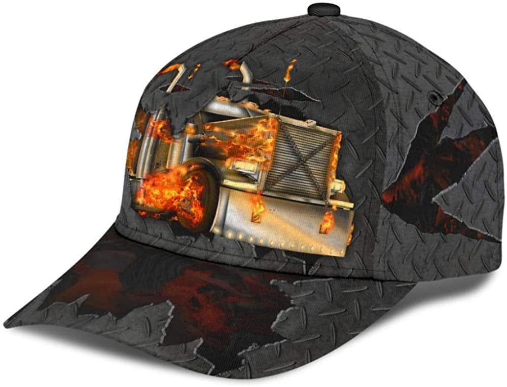 Trucker Truck Fire Crack Metal 3D Printed Unisex Hat Classic Cap Trucker Hats Custom Hats Gifts For Men & Women