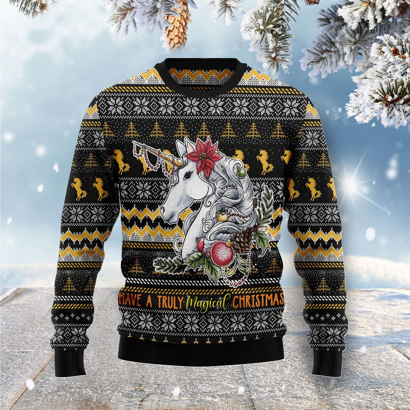 Truly Magical Christmas Unicorn Ugly Christmas Sweater Adult 3D Funny Matching for family