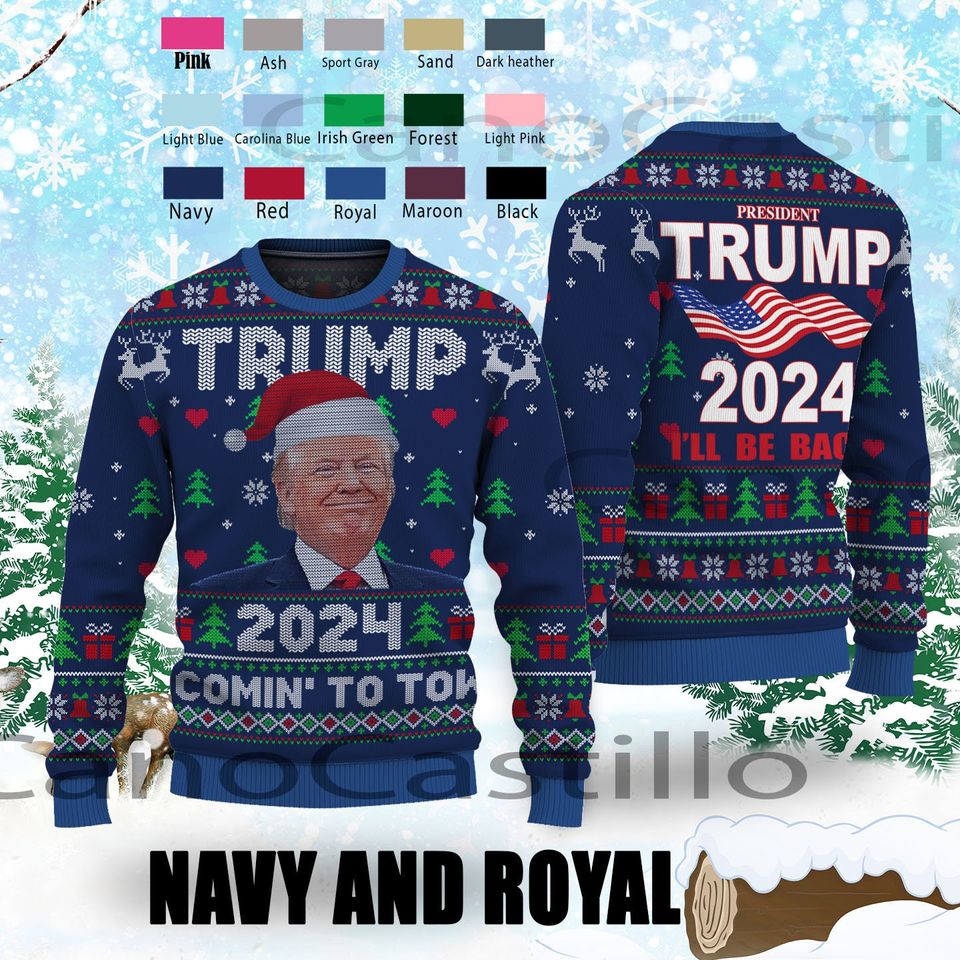 Trump 2024 I'll Be Back Ugly Christmas Sweater, Make American Great Again Ugly Sweater