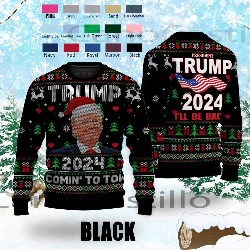 Trump 2024 I'll Be Back Ugly Christmas Sweater, Make American Great Again Ugly Sweater - Image 3