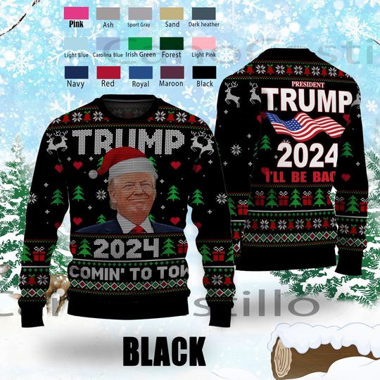 Trump 2024 I'll Be Back Ugly Christmas Sweater, Make American Great Again Ugly Sweater - Image 6