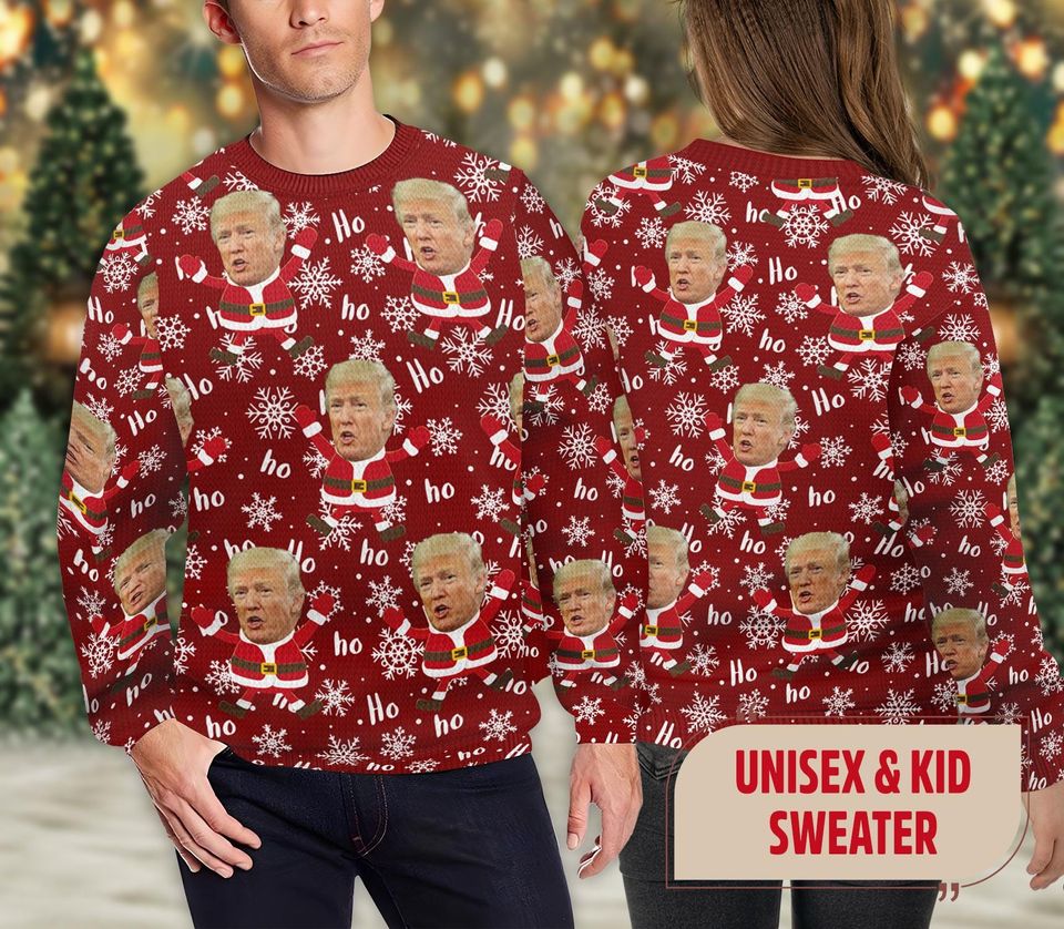 Trump 2024 Santa Ugly Christmas Light Sweater, Santa Trump Ugly Sweater