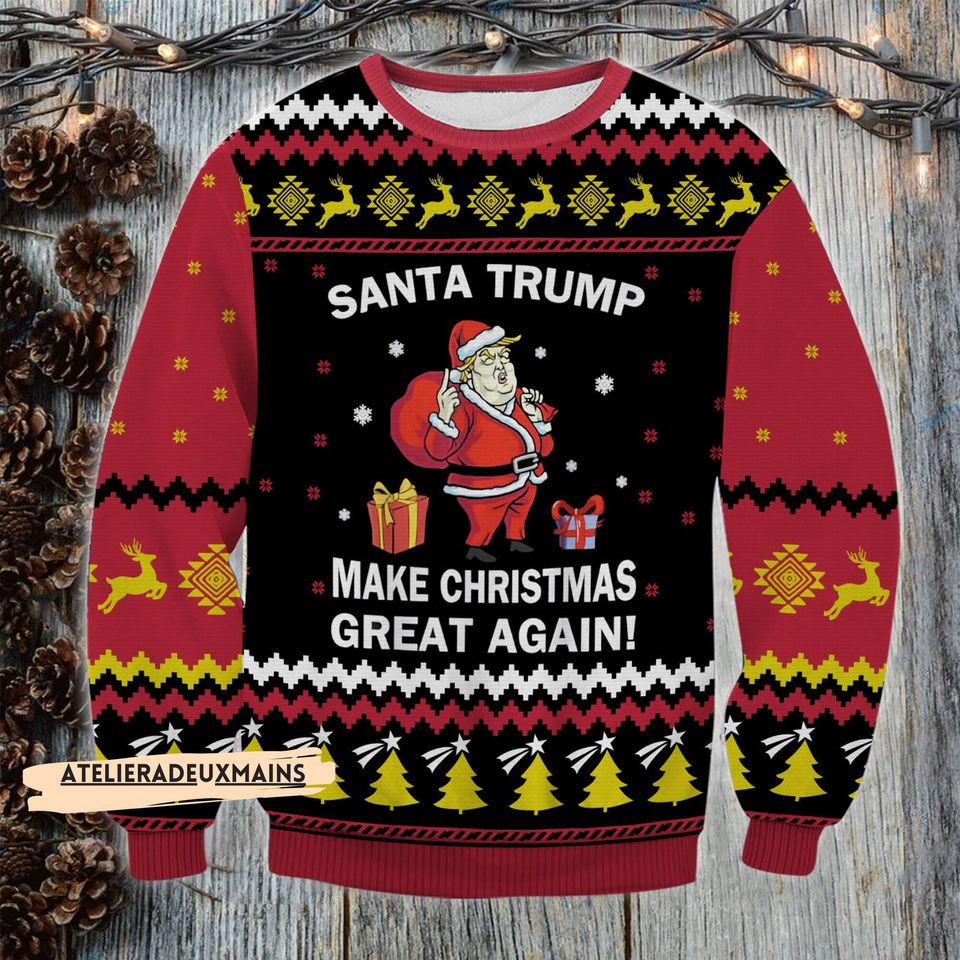 Trump 2024 Ugly Christmas Sweater, Donald Trump Santa, Anti-Biden Sweatshirt