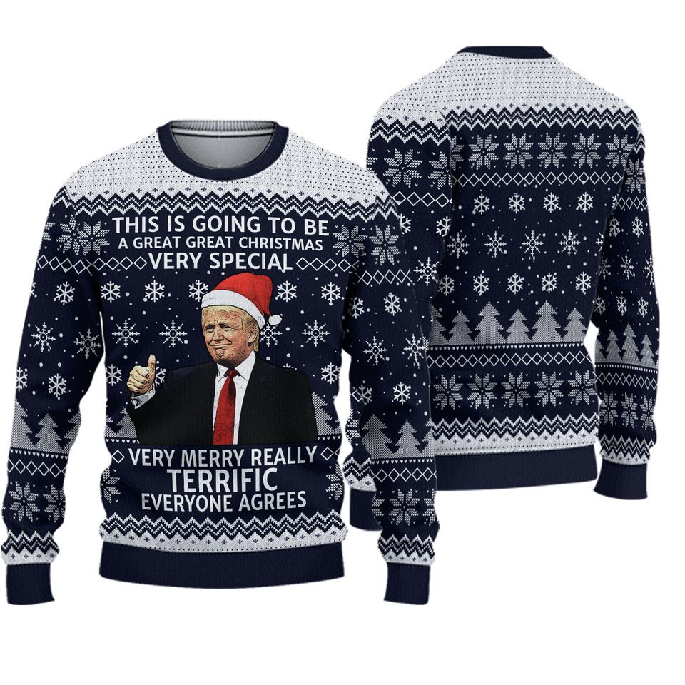 Trump 2024 Ugly Christmas Sweater, President Trump 45 47 Sweater