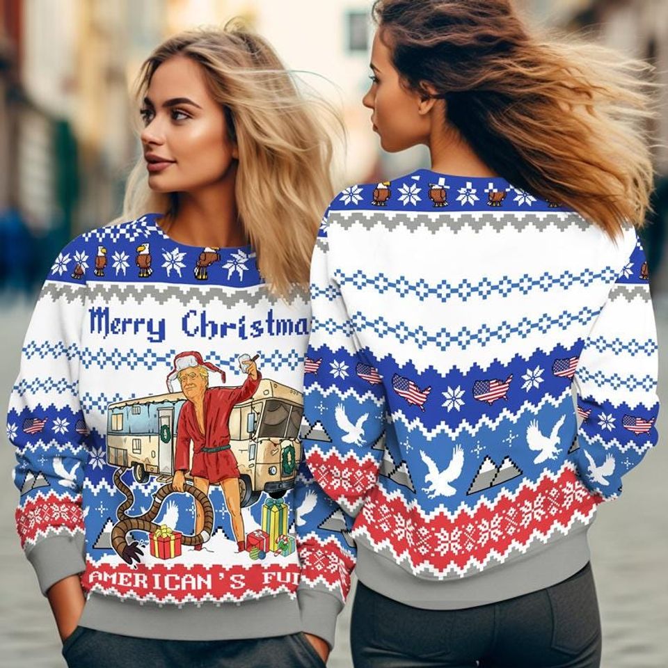 Trump America's Full Ugly Christmas Sweater, Merry Christmas America Was Full Ugly Sweater - Image 4