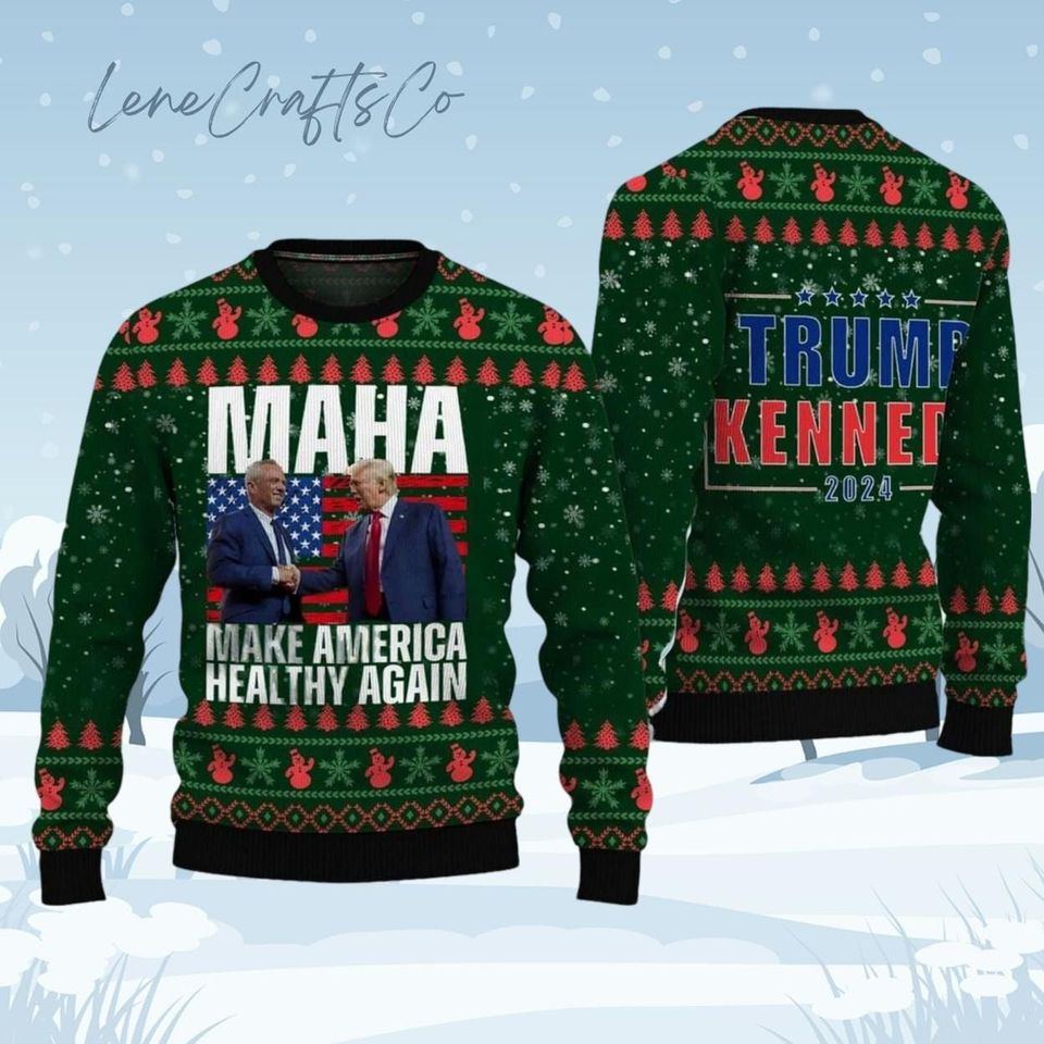 Trump Christmas Sweater, MAHA Ugly Sweater, Trump Won Again Holiday Sweater