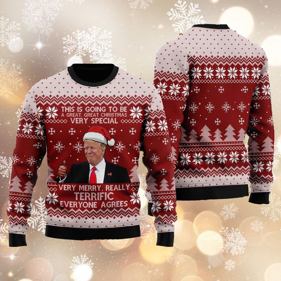 Trump Christmas Sweater, Merry Xmas Great Again Ugly Sweater