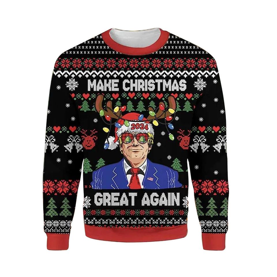 Trump Christmas Ugly Knitted Sweater, Make Christmas Great Ugly Sweater