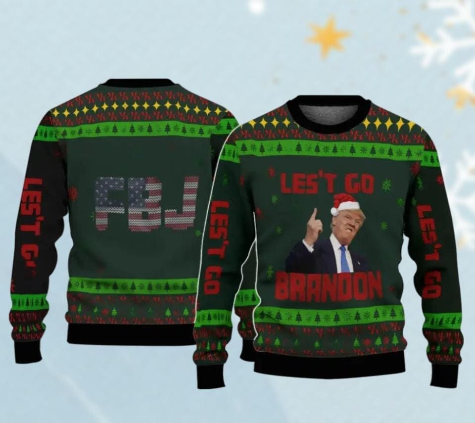 Trump Christmas Ugly Sweater, FJB Flag Let's Go Brandon Trump Sweater