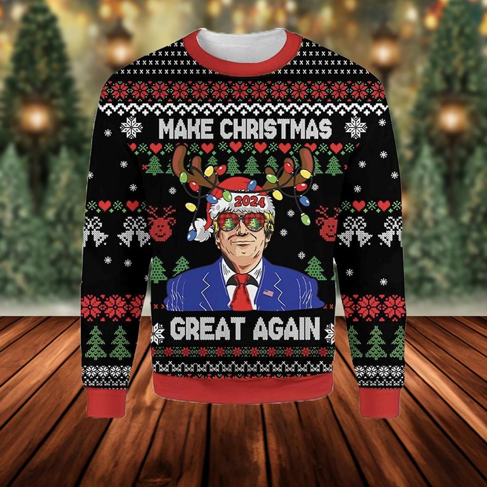 Trump Christmas Ugly Sweater, Merry Christmas Great Again Ugly Sweater