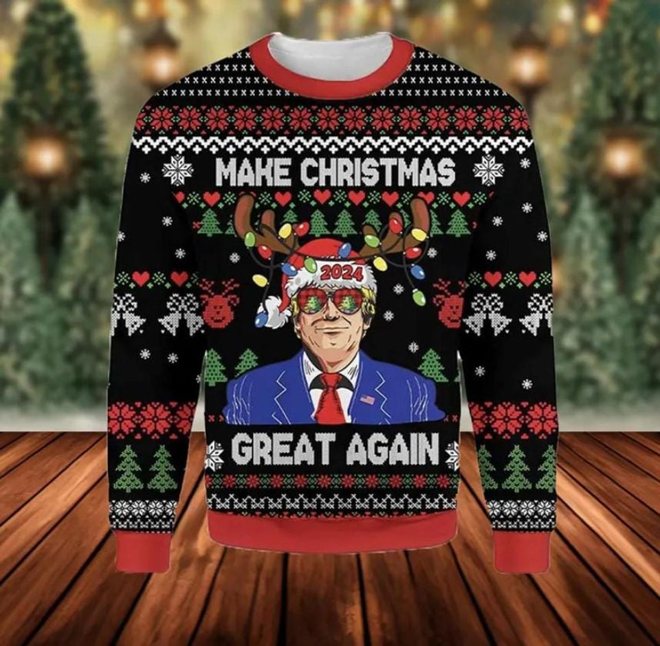 Trump Christmas Ugly Sweater, Merry Christmas Great Again Ugly Sweater