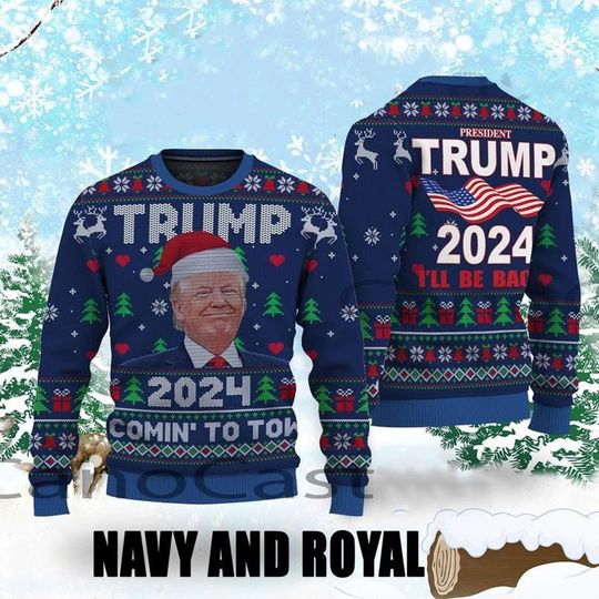 Trump Coming to Town Christmas Ugly Sweater, The Outlaw And Hillbilly Trump Vance Tee - Image 5