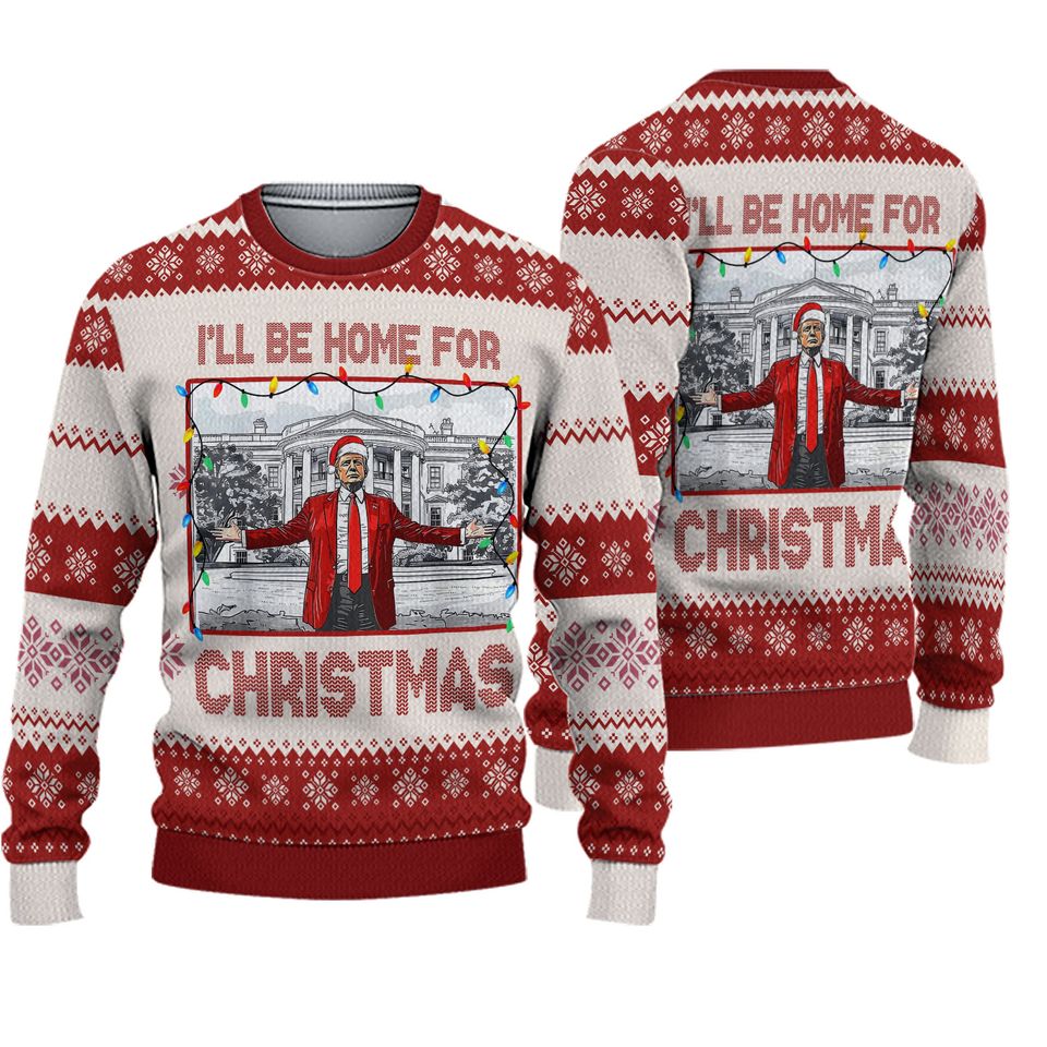 Trump Daddy Home Ugly Christmas Sweater, MAGA 2024 Ugly Sweater