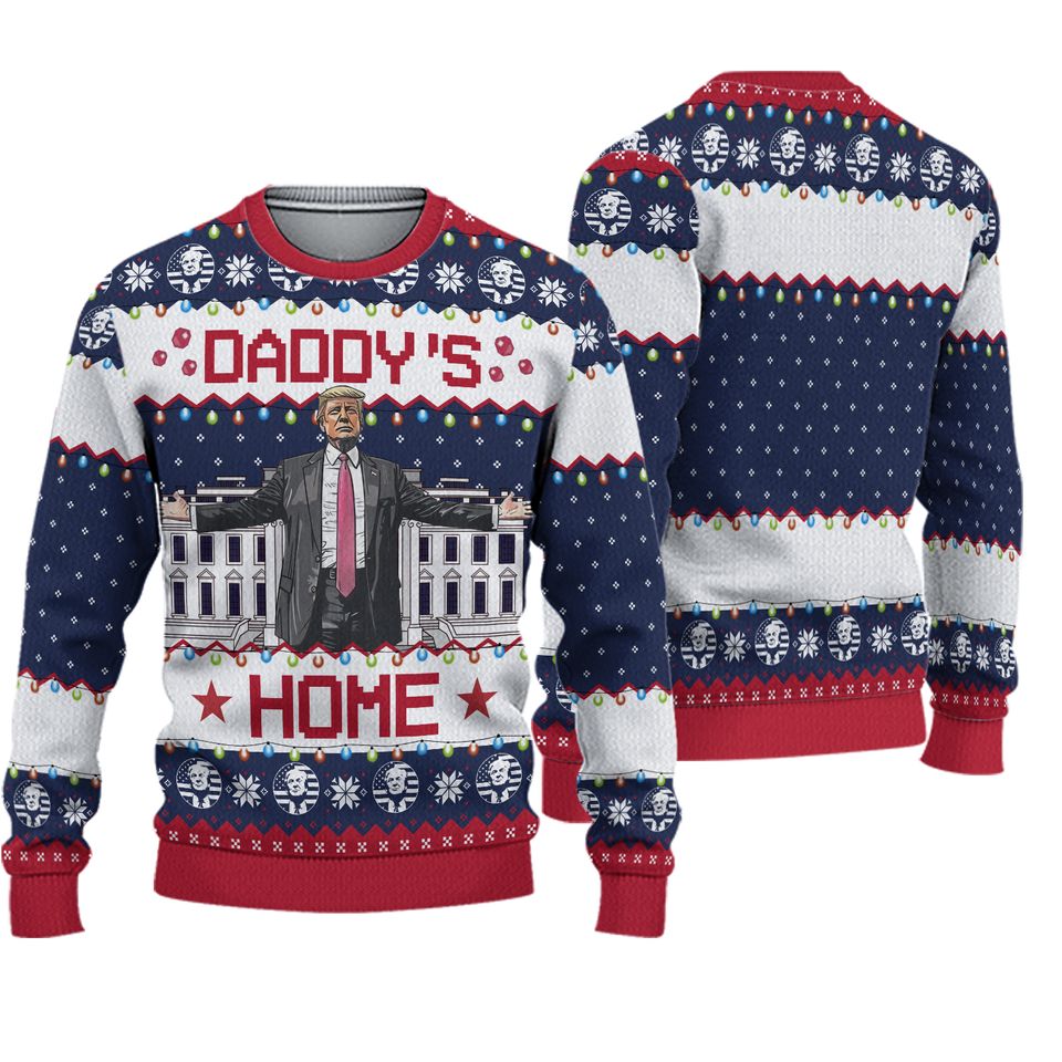 Trump Daddy Home Ugly Christmas Sweater, MAGA 2024 Ugly Sweater