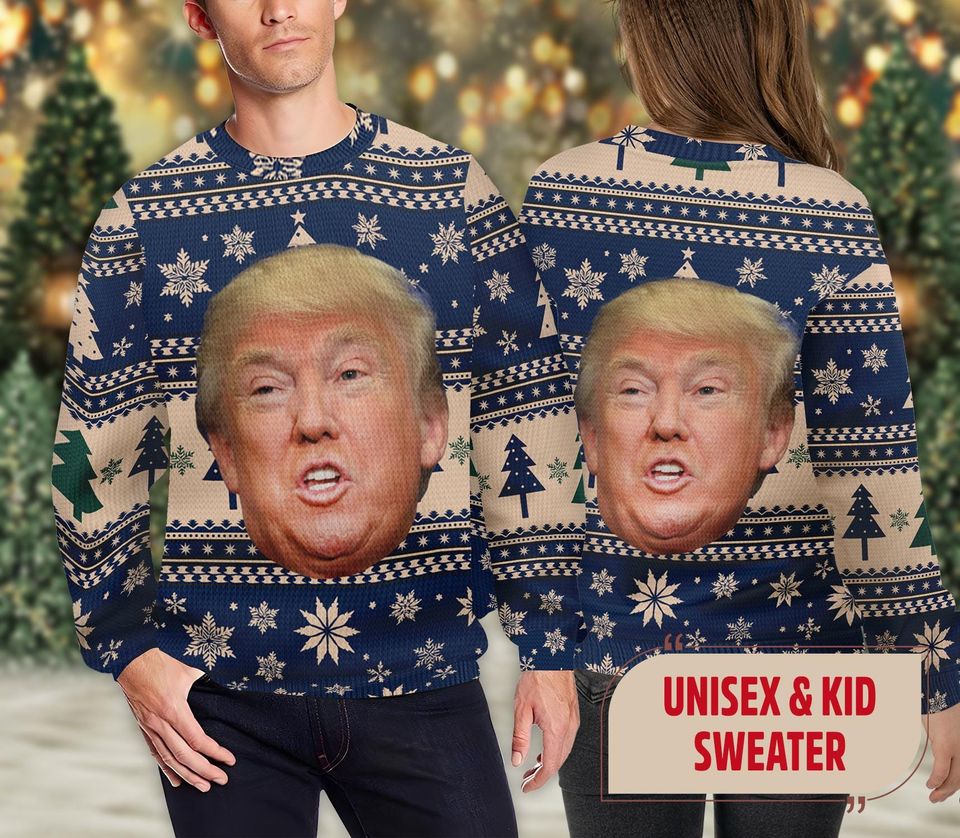 Trump Face Ugly Christmas Sweater, Trump 2024 Ugly Sweater