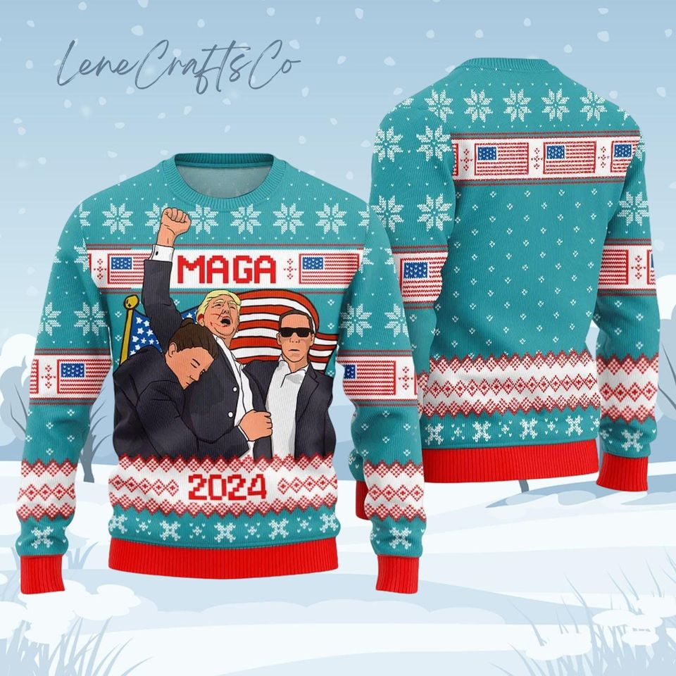 Trump Fight MAGA 2024 Christmas Sweater, Trump Vance Ugly Xmas Sweater