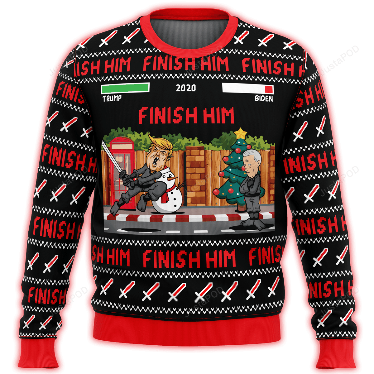 Trump Finish Him Premium Ugly Christmas Sweater Adult 3D Funny Matching for family