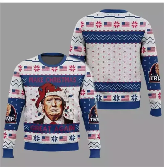 Trump Graphic Ugly Christmas Sweater Funny Trump Supporter 3D Printed Xmas Sweatshirt - Image 39