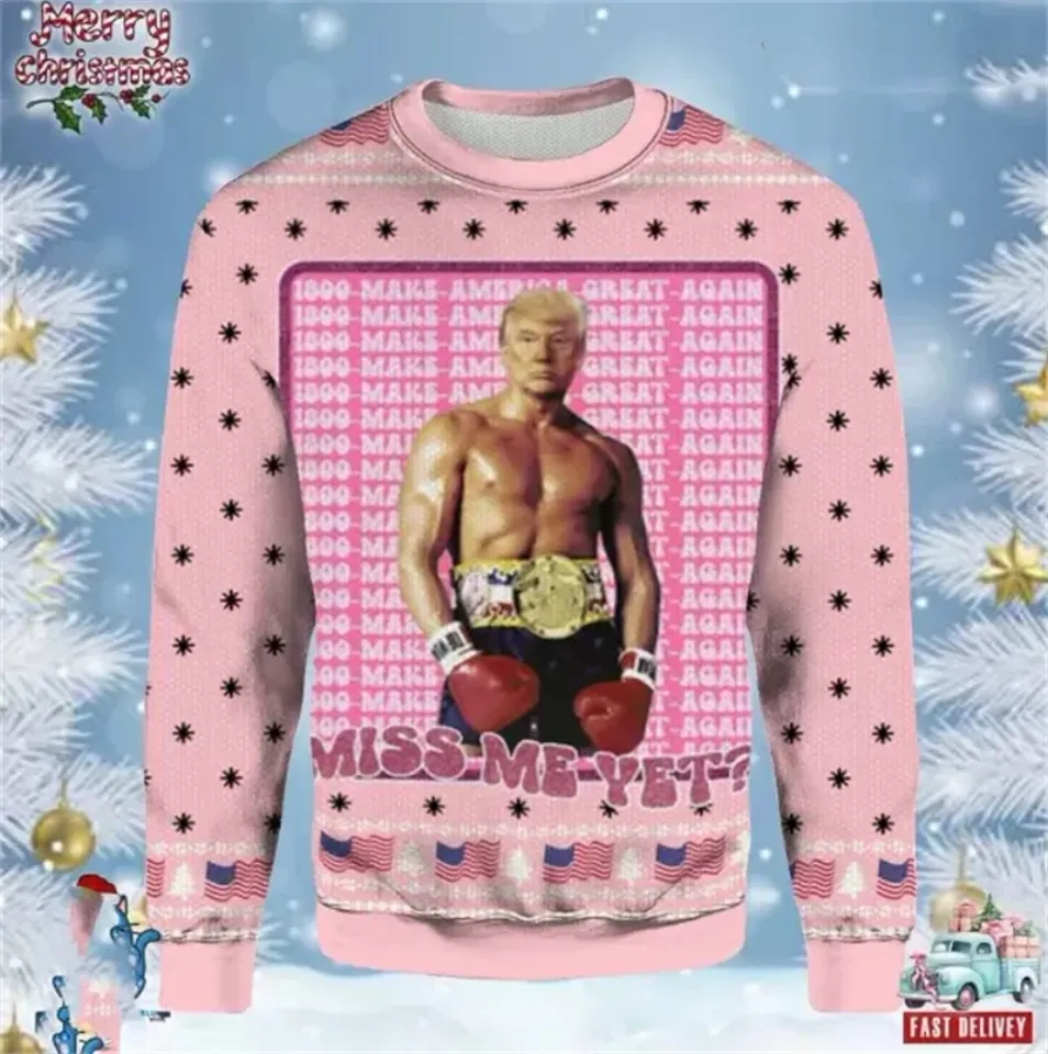 Trump Graphic Ugly Christmas Sweater Funny Trump Supporter 3D Printed Xmas Sweatshirt - Image 17