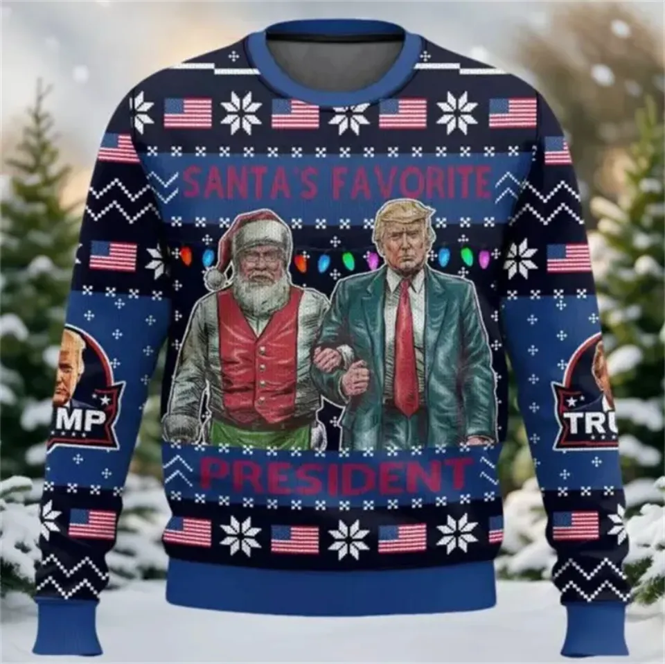 Trump Graphic Ugly Christmas Sweater Funny Trump Supporter 3D Printed Xmas Sweatshirt - Image 7