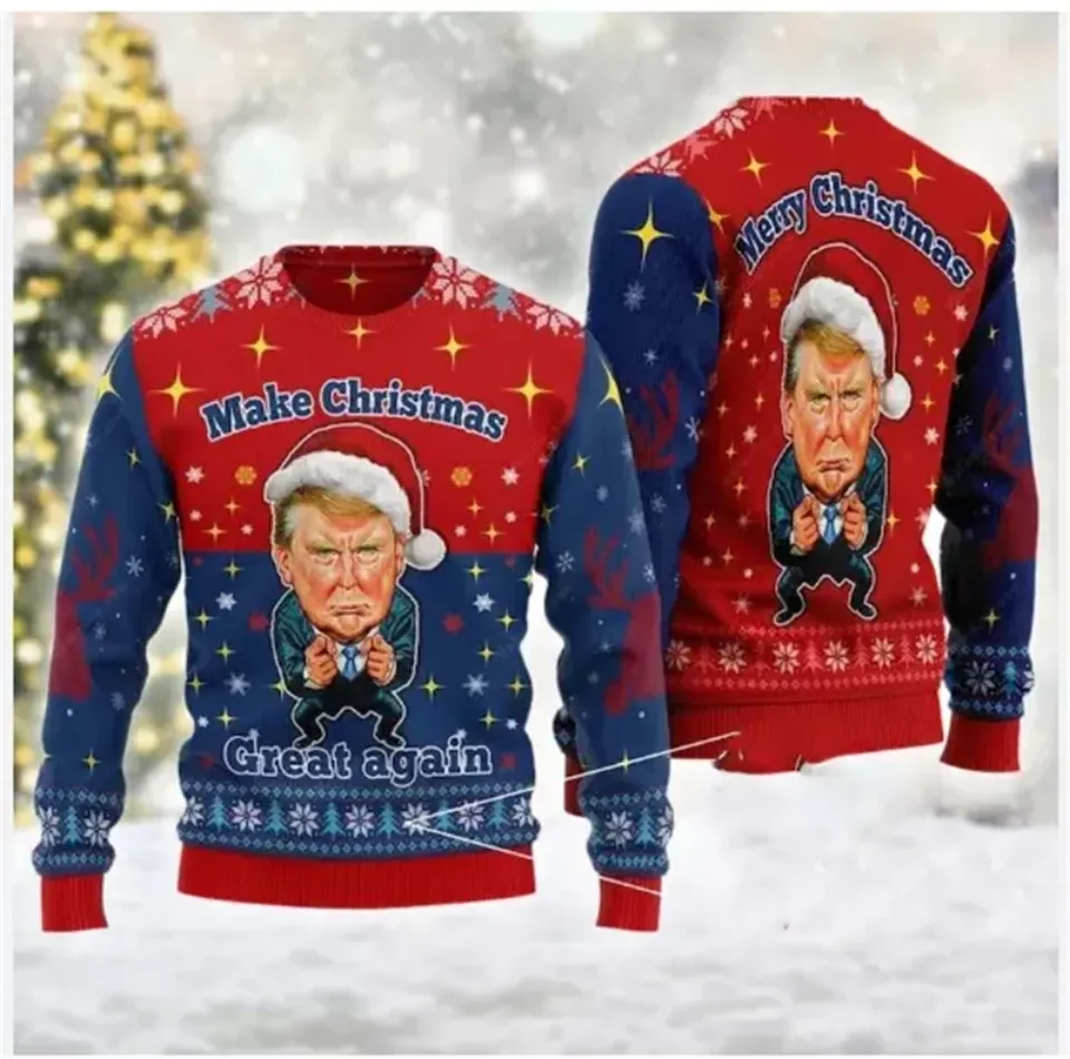 Trump Graphic Ugly Christmas Sweater Funny Trump Supporter 3D Printed Xmas Sweatshirt - Image 20