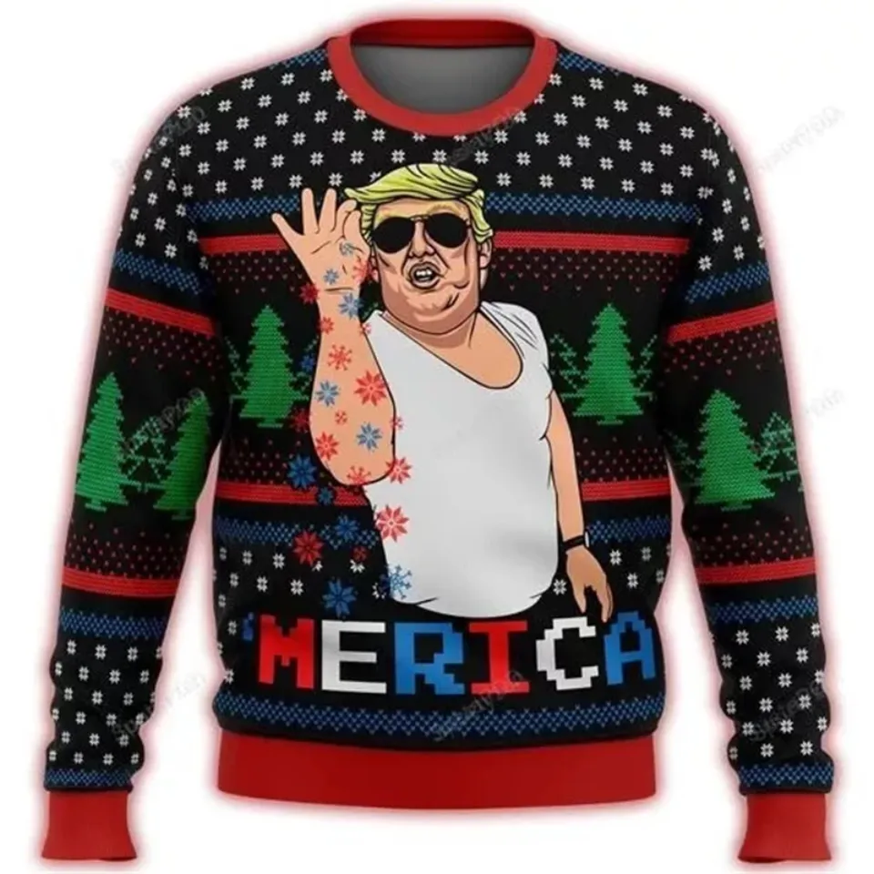 Trump Graphic Ugly Christmas Sweater Funny Trump Supporter 3D Printed Xmas Sweatshirt - Image 9