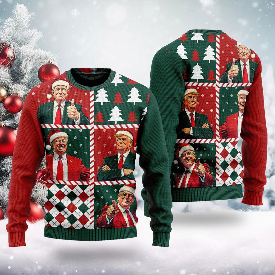 Trump I'll Be Home For Christmas Ugly Sweater, Humorous Trump Christmas