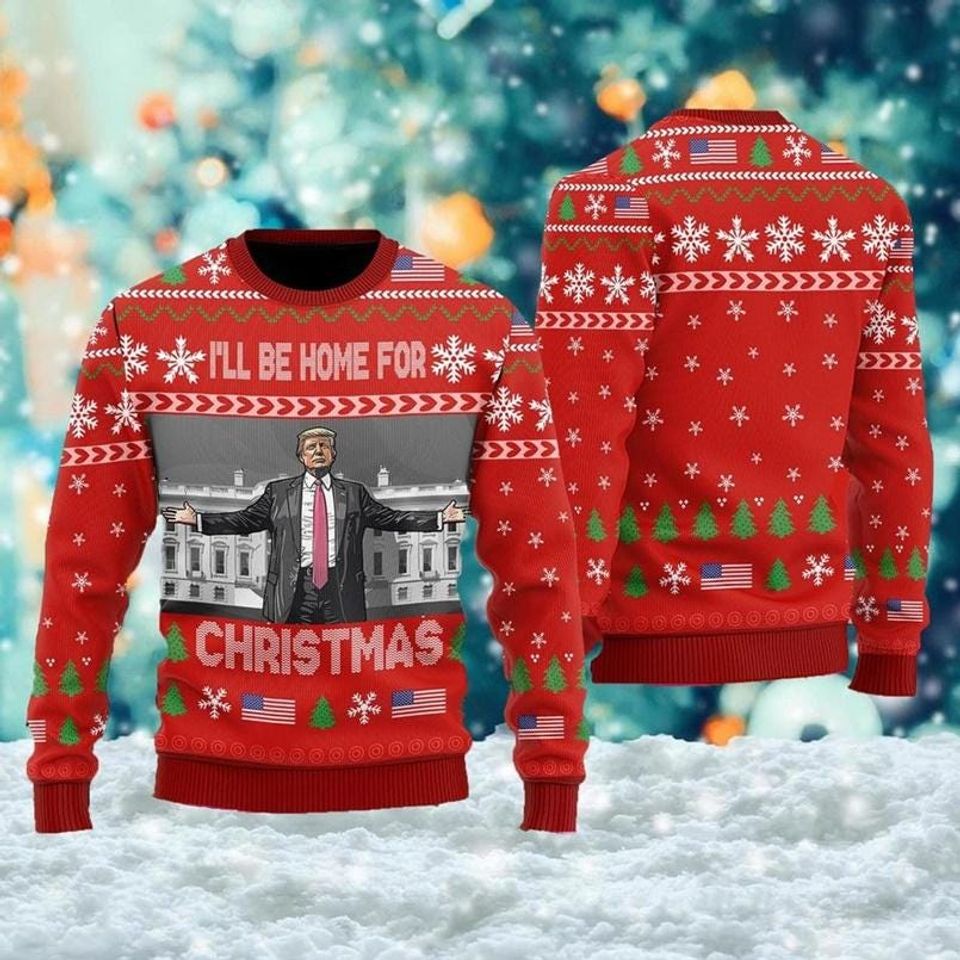 Trump I'll Be Home for Christmas Ugly Sweater, Humorous Trump Christmas Shirt - Image 2