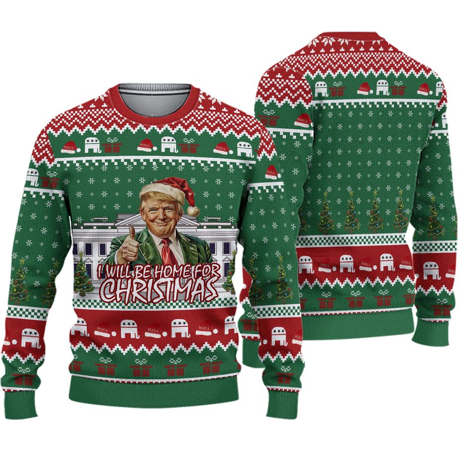 Trump I'll Be Home for Christmas Ugly Sweater, Humorous Trump Christmas Sweater