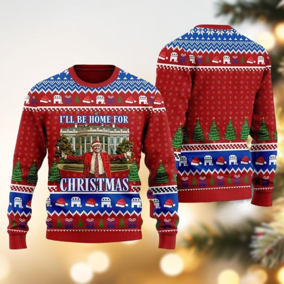 Trump I'll Be Home For Christmas Ugly Sweater, Maga 2024 Sweater