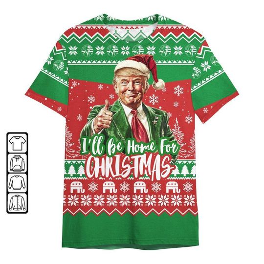 Trump I'll Be Home For Christmas Ugly Sweater, Trump Daddy Home - Image 15