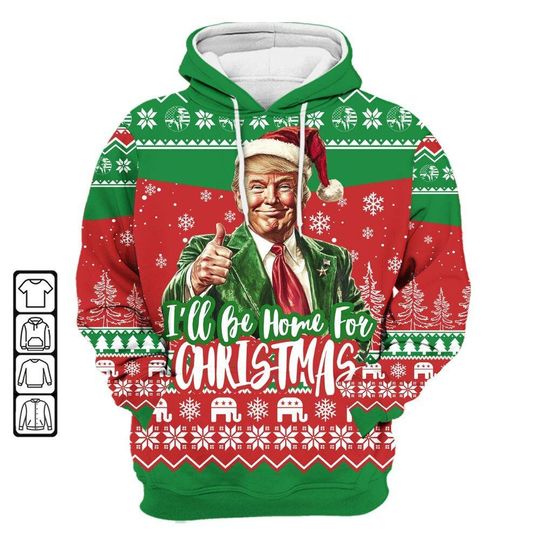 Trump I'll Be Home For Christmas Ugly Sweater, Trump Daddy Home - Image 14
