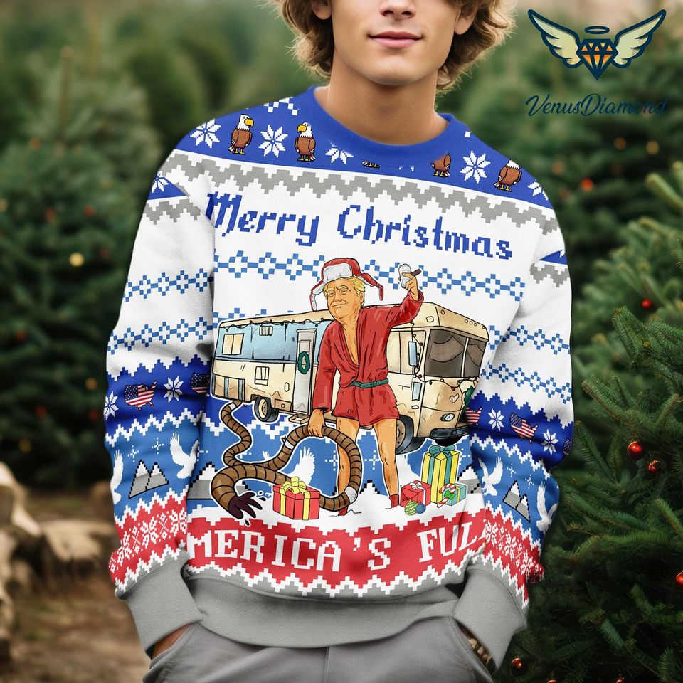 Trump Merry Christmas American'S Full Ugly Christmas Sweater, Trump Ugly Christmas Sweater, President Trump 2024, MAGA 2024 Ugly Sweater