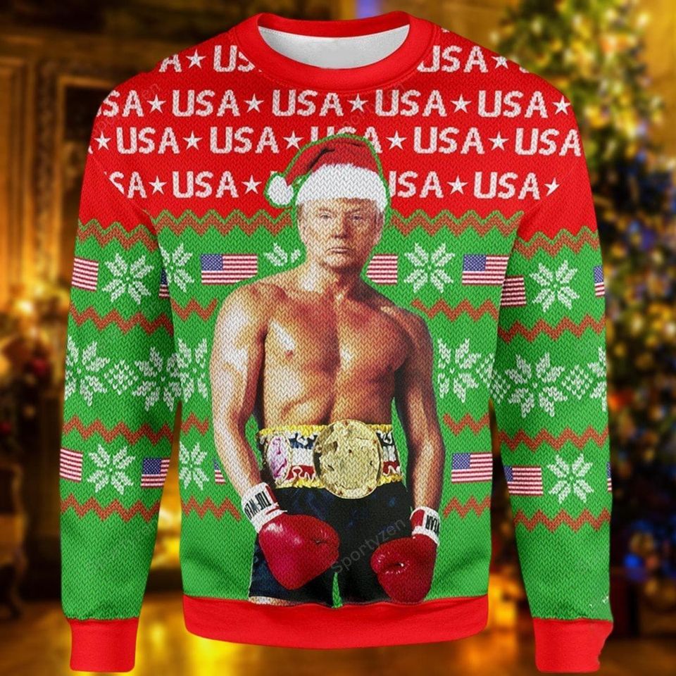 Trump Rocky Christmas Ugly Sweater, Funny Trump Santa Claus Holiday Sweater