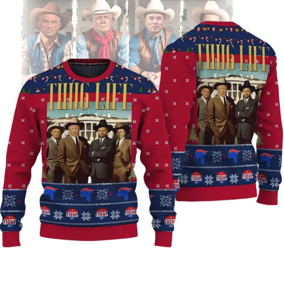 Trump Thug Life Ugly Christmas Sweater, Trump Vance Sweater, Make Xmas Great Again Sweatshirt - Image 2