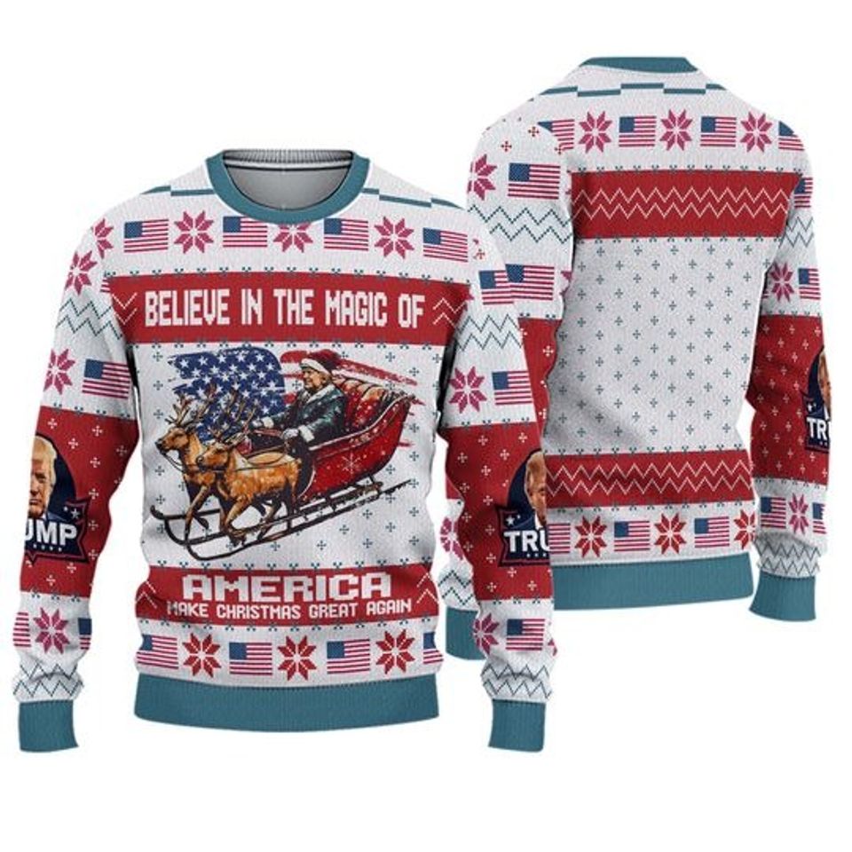 Trump Ugly Christmas Sweater, Believe In The Magic Of America Make Christmas