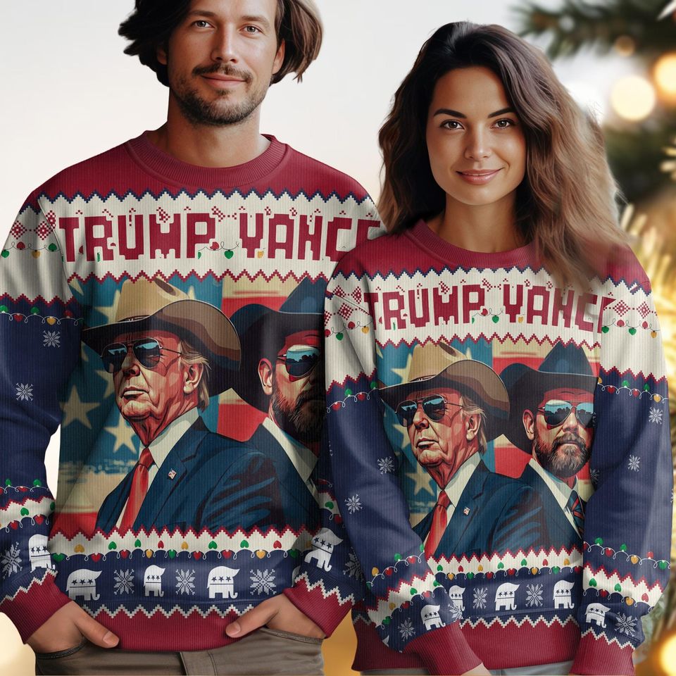 Trump Vance 2024 Ugly Christmas Sweater, Donald Trump President