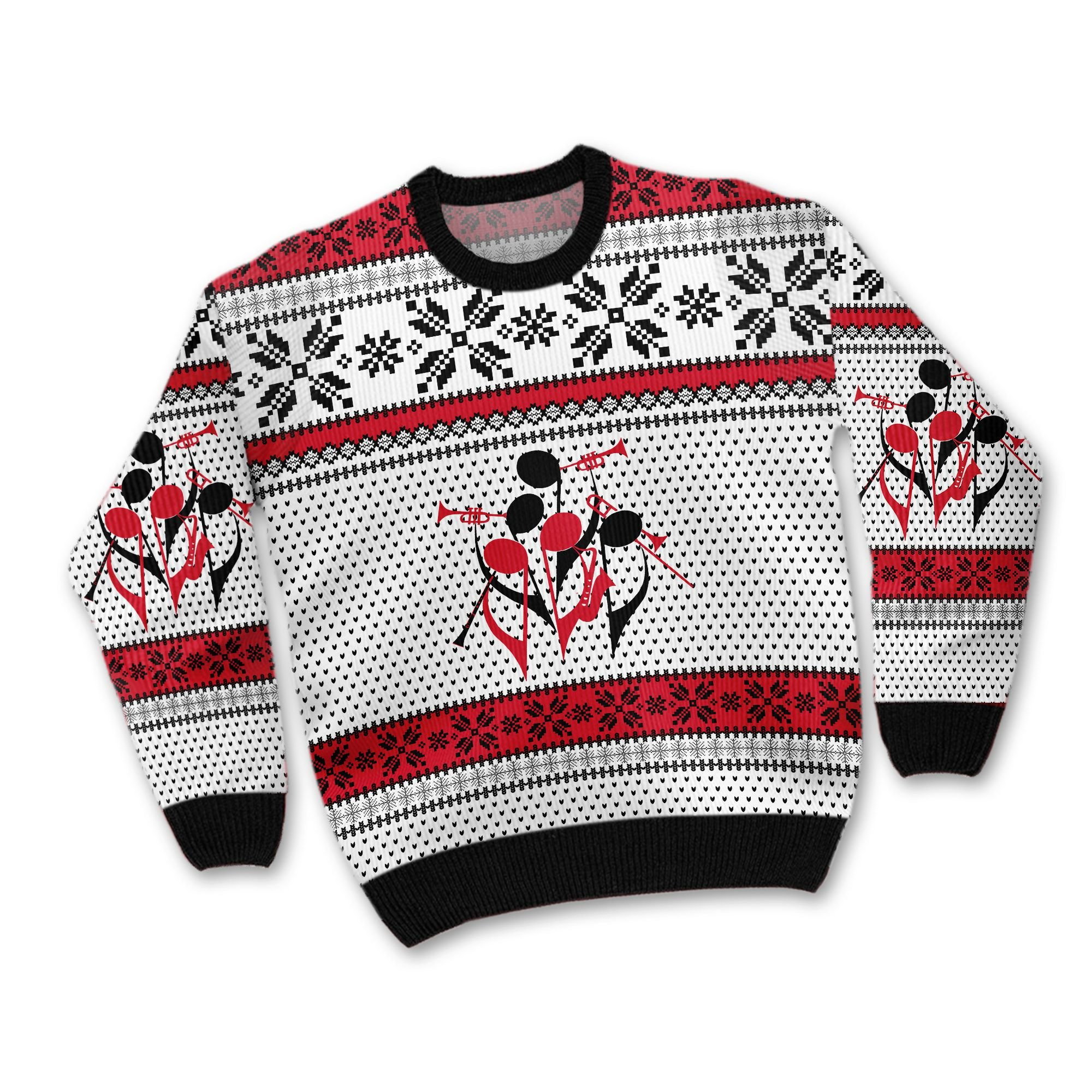 Trumpet With Music Notes For Trumpeters And Instrument Lovers Ugly Christmas Sweater Adult 3D Funny Matching for family - Image 2