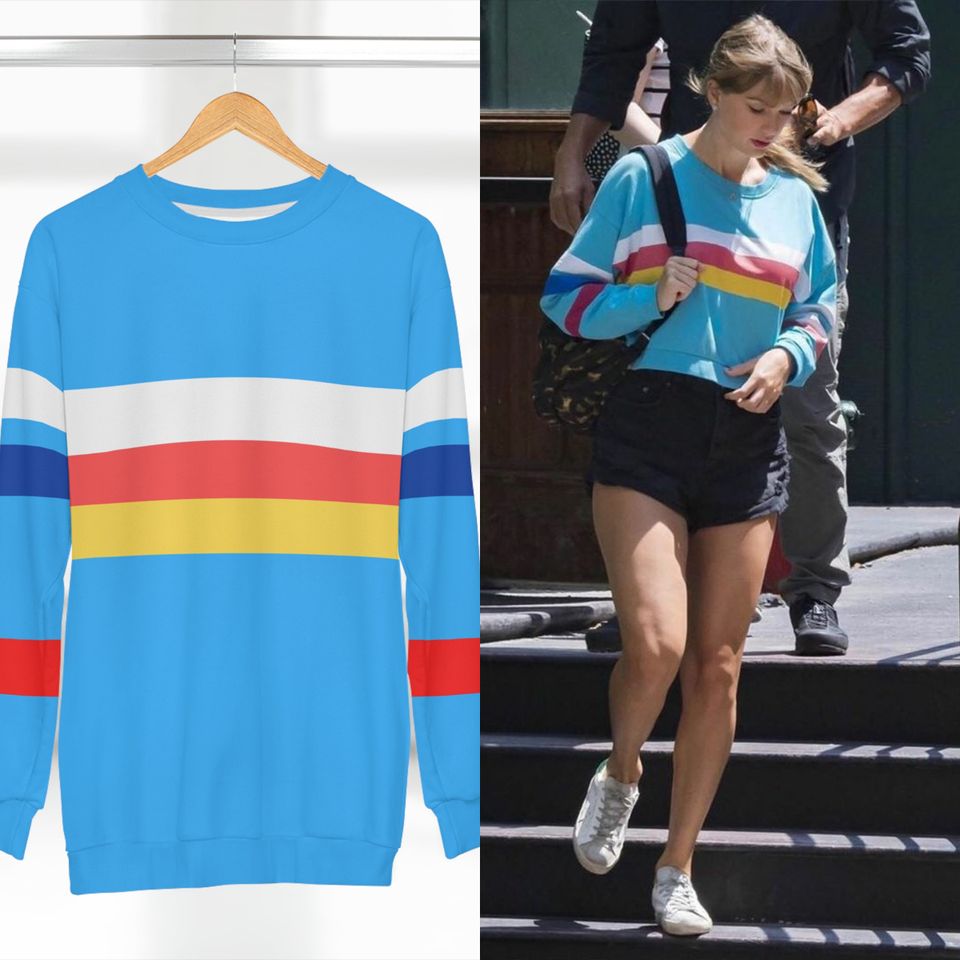 TS Street Style Inspired Striped Sweatshirt, Retro Vintage Shirt, Celebrity Inspired Sweat