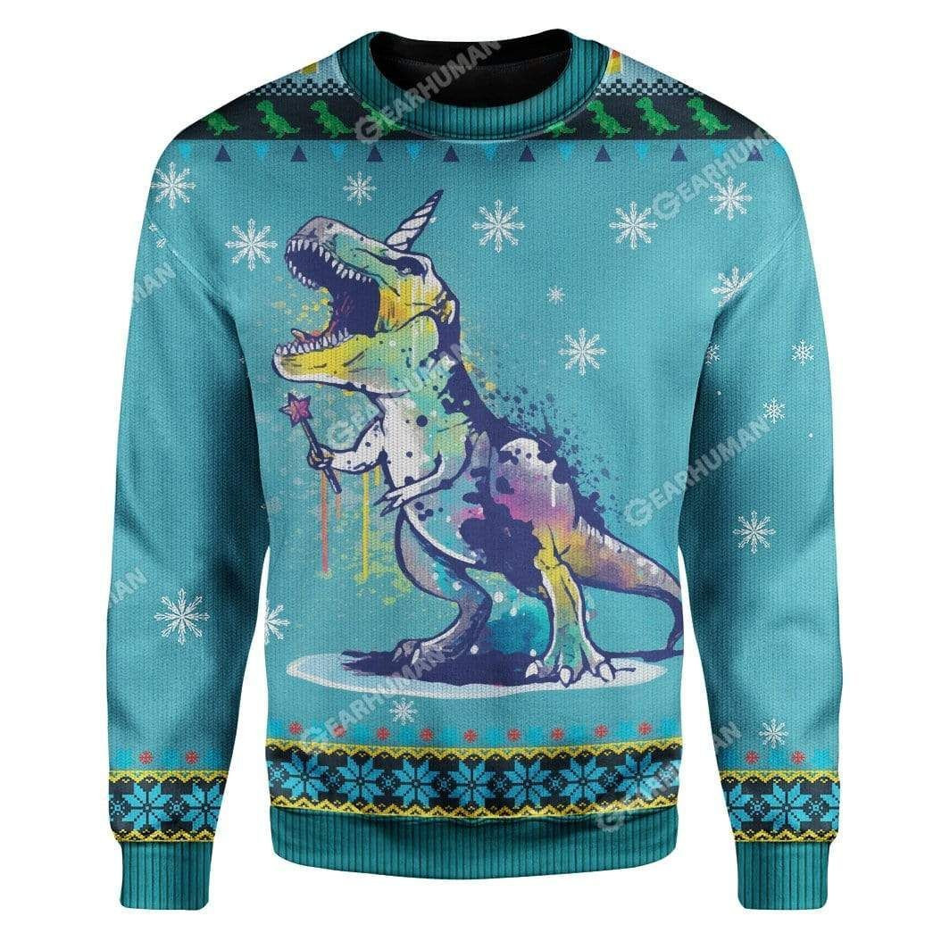 Tunicorn Rex Ugly Christmas Sweater Adult 3D Funny Matching for family