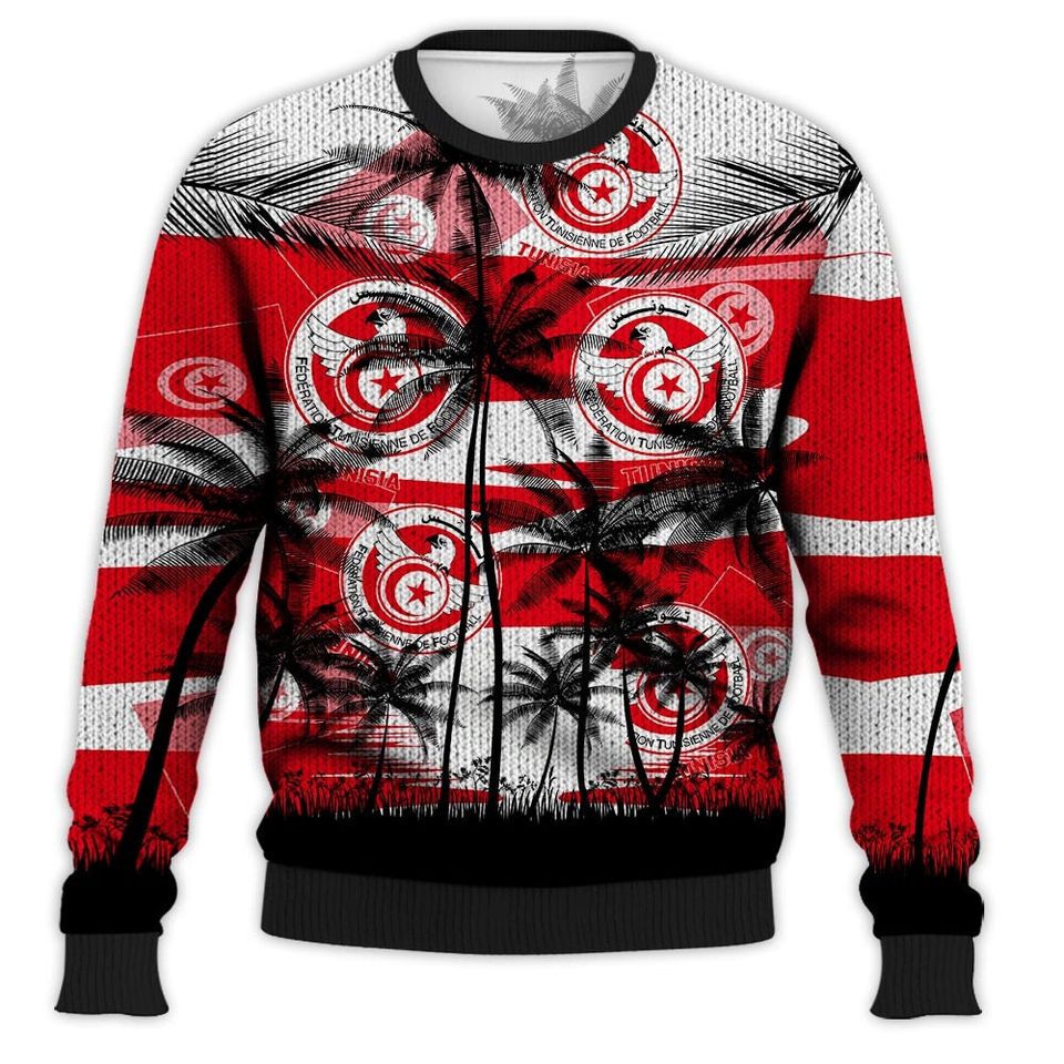 Tunisia Coconut Pattern Hawaiian Soccer Team, Football Fans World Cup 3D Sweater - Image 2