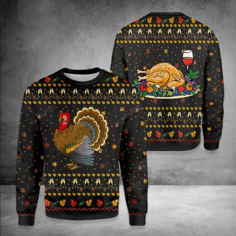 Turkey Happy Thanksgiving Ugly Christmas Sweater Adult 3D Funny Matching for family