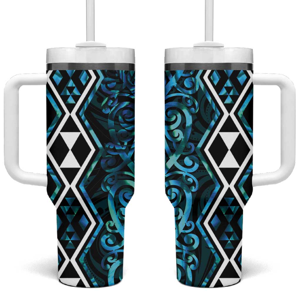 Turquoise Aotearoa Taniko Motifs With Paua Shell Kowhaiwhai Custom Stanley Cup 40 oz 30 oz Tumbler With HandleTVC2301389